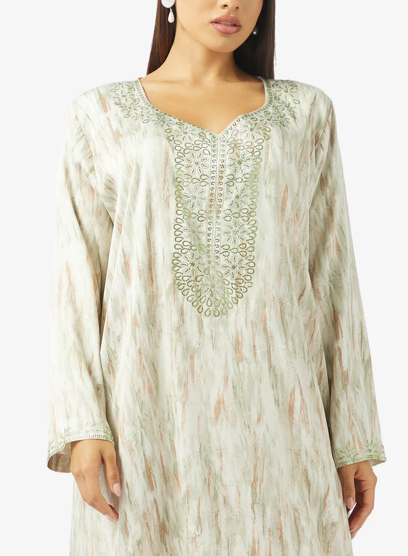 hayas closet  Floral Embroidery & Stonework And Belt Jalabiya for Women | Best Price UAE